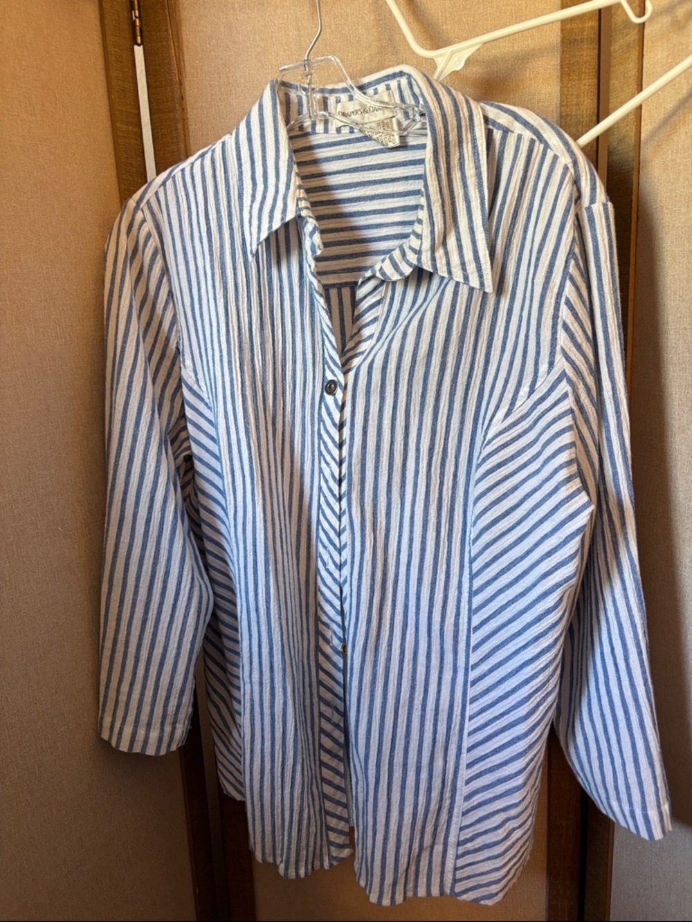 FINAL MARKDOWN Drapers & Damon’s Blue and White Striped Button-Up Shirt Gauze 1